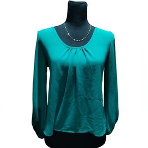 Teal green long sleeve top with a pleated Back.